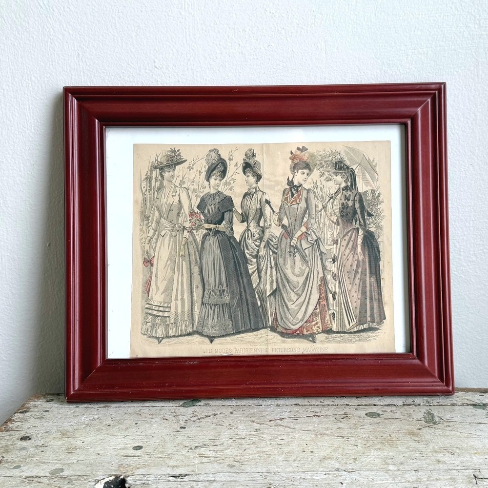 1889 Peterson's Magazine Hand Colored Fashion Plate Framed Wood Engraving Art